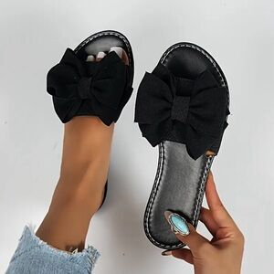 Elegant Black Bow Women's Slides | Size 10 | NWOT